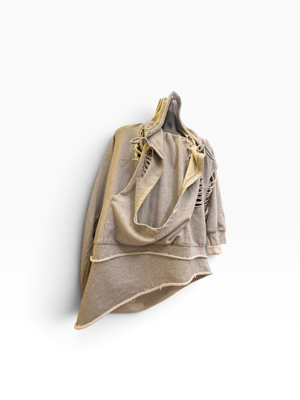 Akira Grey Sweatshirt Distressed Hooded Top XL Halter Off the Shoulder - Picture 6 of 13